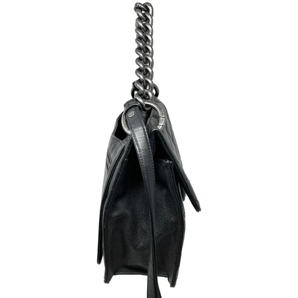 Chanel Black Caviar‎ Leather Quilted Flap Shoulder Bag Silver CC Chain